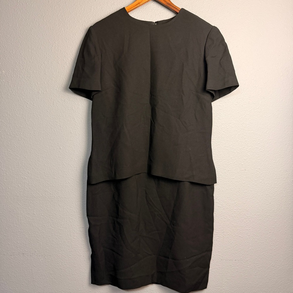 Talbots Black Short Sleeve Sheath Dress Size 12 Knee Length Grannycore Church